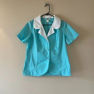 60's Retro Vintage Aqua Button Down Shirt Size 14